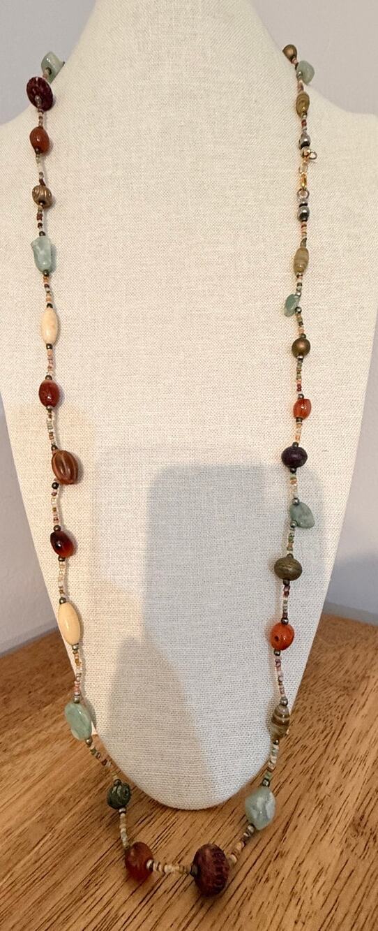 Vintage Mixed Bead Boho Necklace 44”